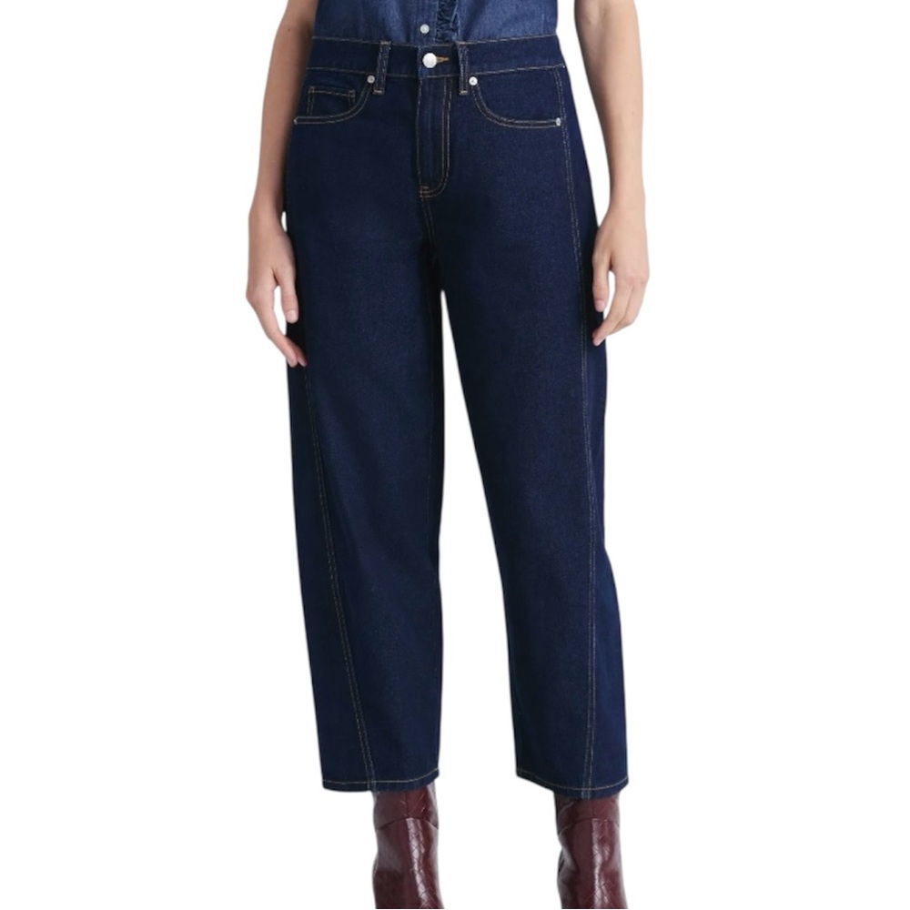 Free Assembly Women's Mid Rise Relaxed Barrel Ankle Jeans, Size 2, Dark Wash